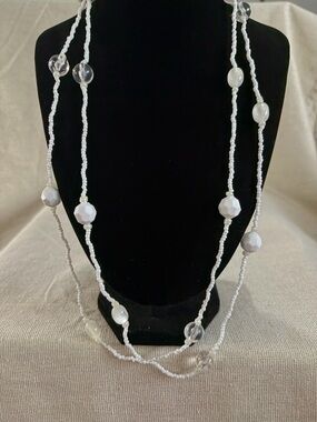 White Beaded Multi-Strand Necklace - Elegant Women’s Jewelry